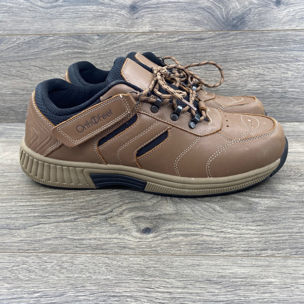 Orthofeet 644 Gramercy Walking Shoes Mens 11 Brown Leather Orthopedic Sneakers